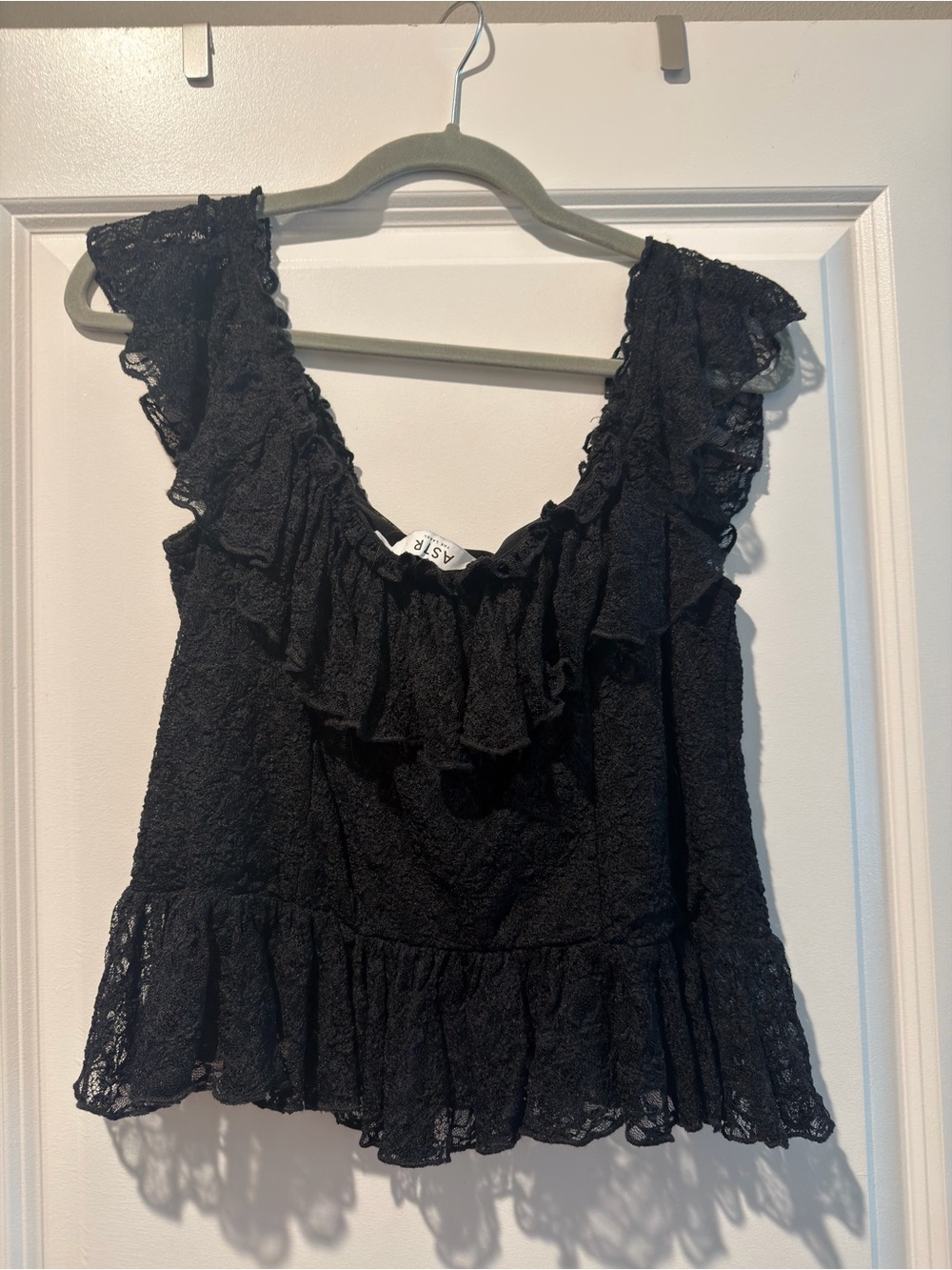 Astr Black Lace Ruffle Camisole